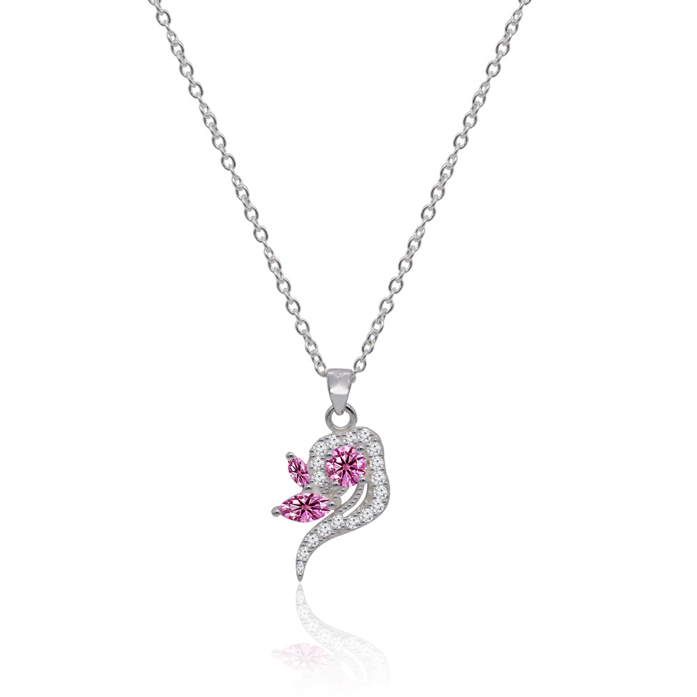 Silver Plated Pink CZ Swirl Necklace
